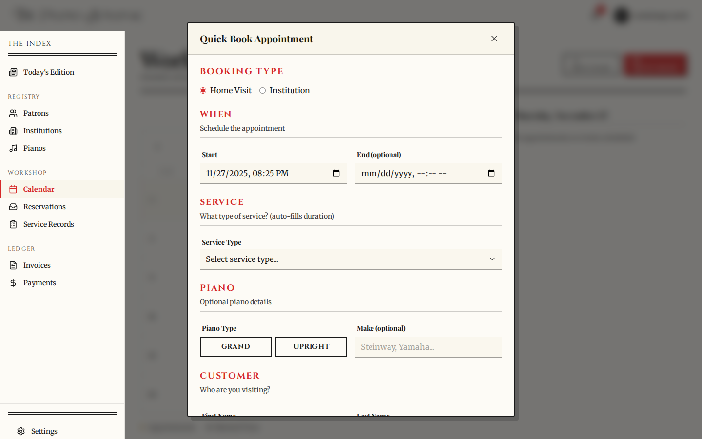 Quick book appointment modal
